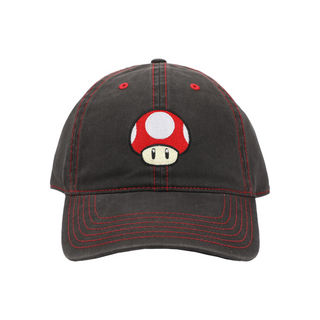 Bioworld Gorra Baseball Super Mario - Champiñon Clásico, Ajustable, Algodón Color Negro, Oficial Nintendo Original