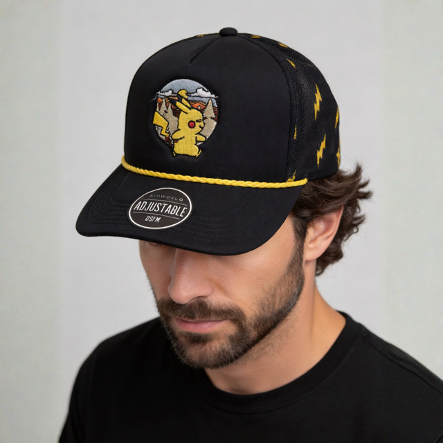 Gorra Pokémon Pikachu Adulto Negra Tipo Trucker Ajustable