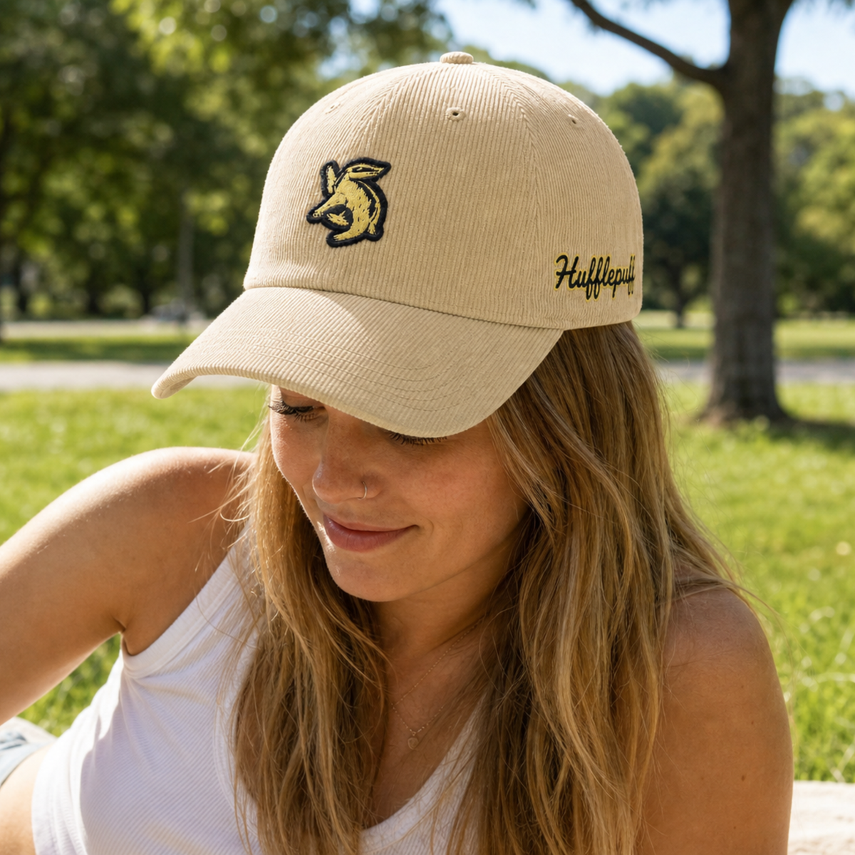 Gorra Harry Potter Pana Hufflepuff Adulto Beige Bordada Ajustable