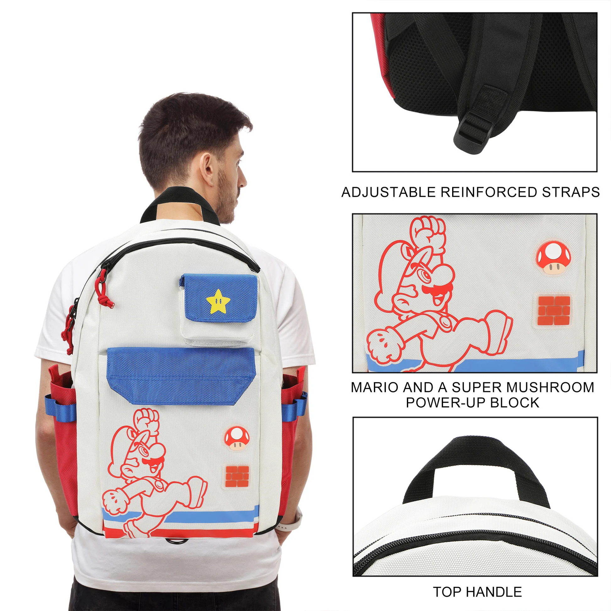 Mochila Super Mario Gamer con Compartimento Laptop | Bolsas Frontales | Ajustable - Fan Army