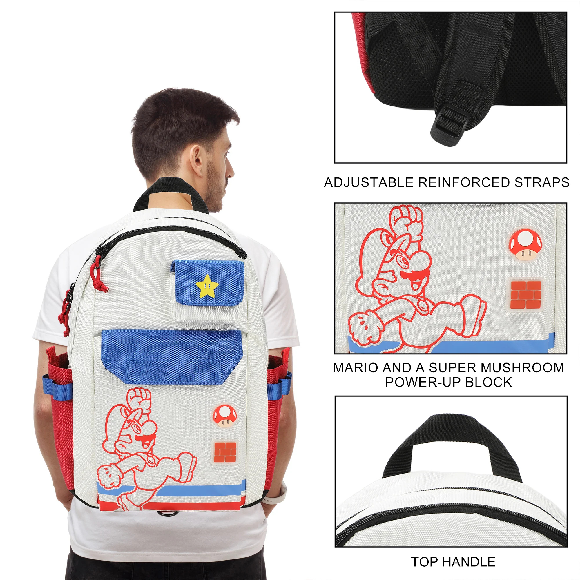 Mochila Super Mario Gamer con Compartimento Laptop | Bolsas Frontales | Ajustable - Fan Army