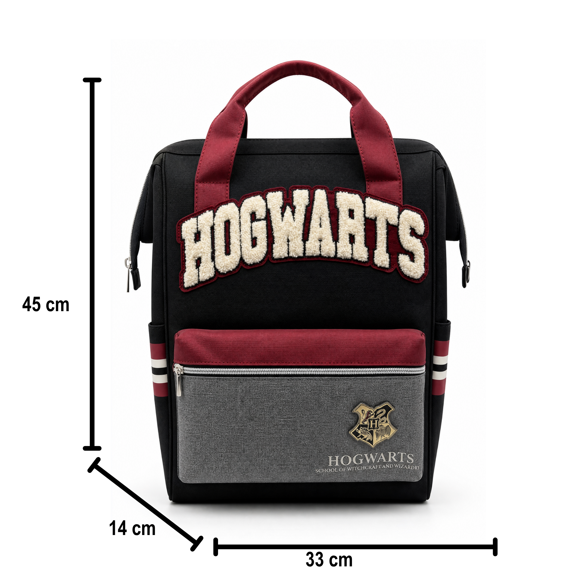 Mochila Harry Potter Hogwarts Negra Escolar con Bolsillo Frontal