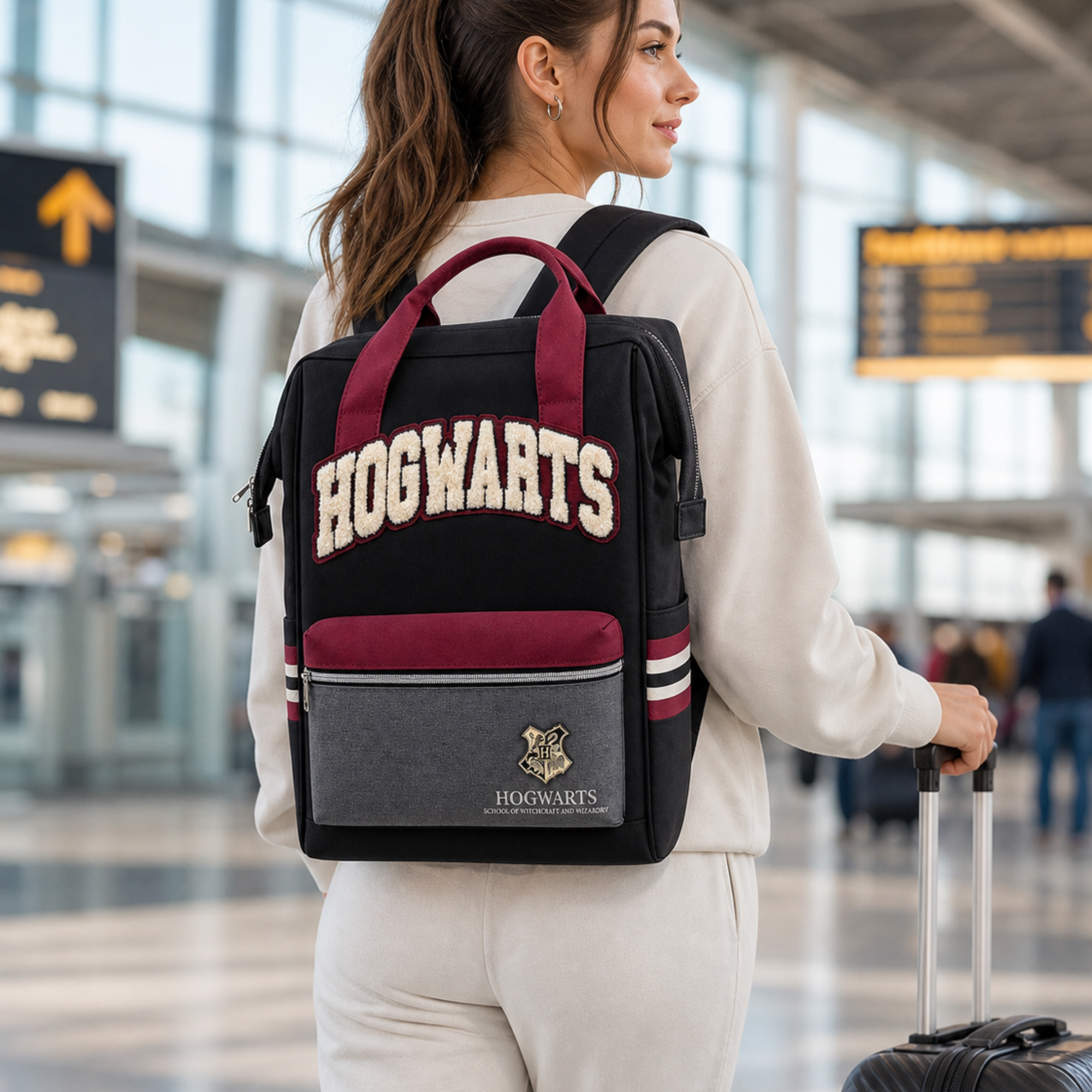 Mochila Harry Potter Hogwarts Negra Escolar con Bolsillo Frontal
