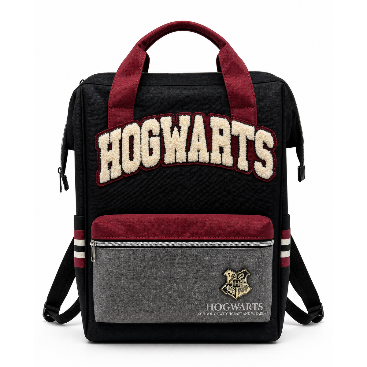 Mochila Harry Potter Hogwarts Negra Escolar con Bolsillo Frontal