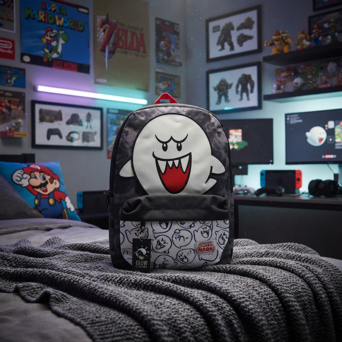 Mochila Super Mario Boo Negra con Diseño Glow in the Dark