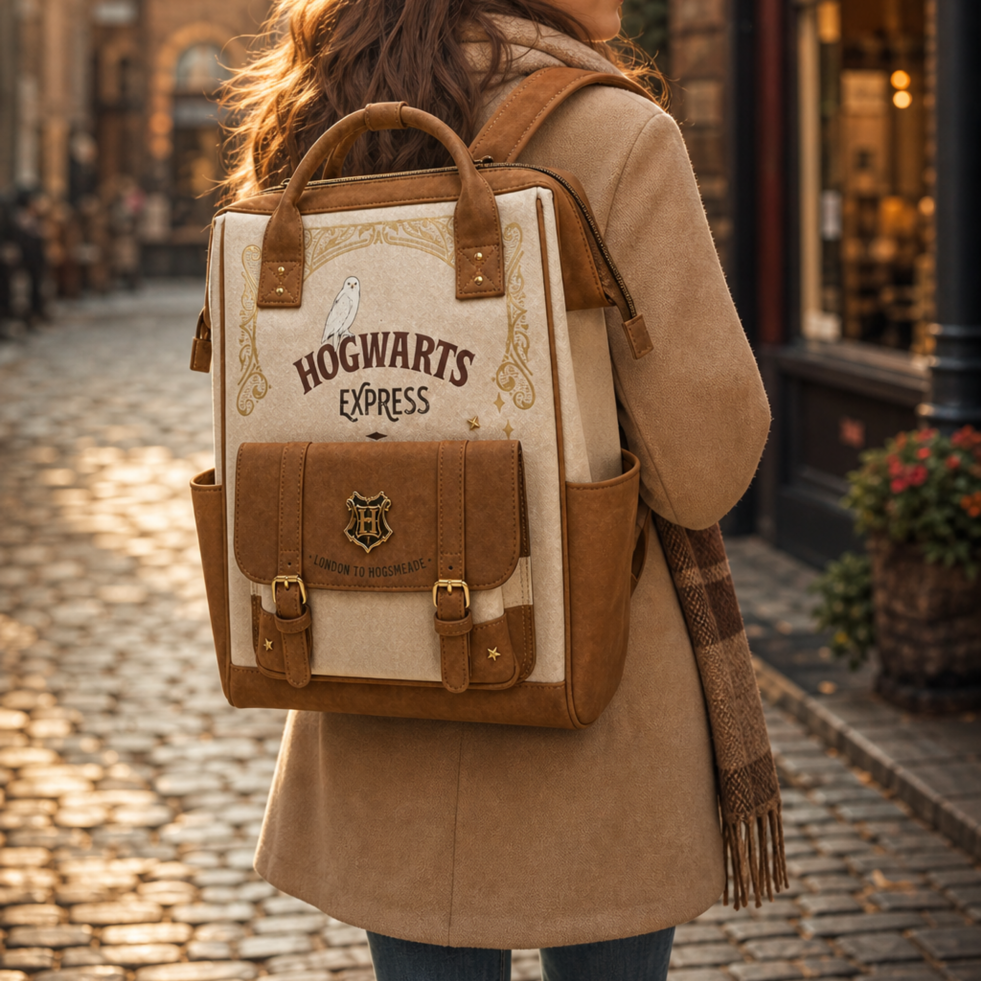 Mochila Harry Potter Hogwarts Express Beige Café Escolar