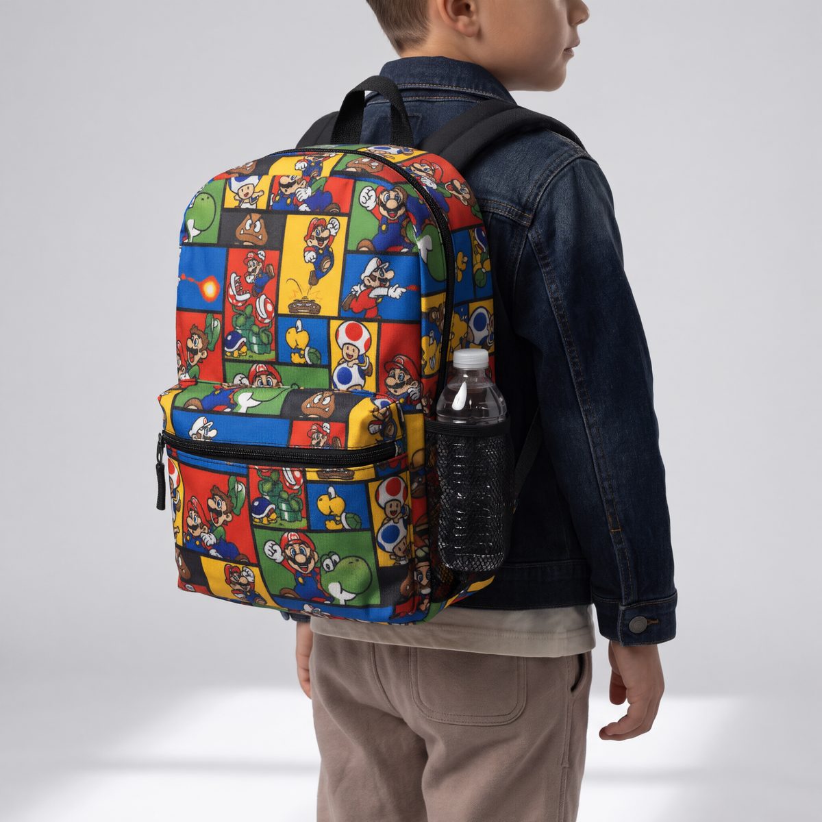 Mochila Super Mario Multicolor Escolar con Bolsillo Frontal