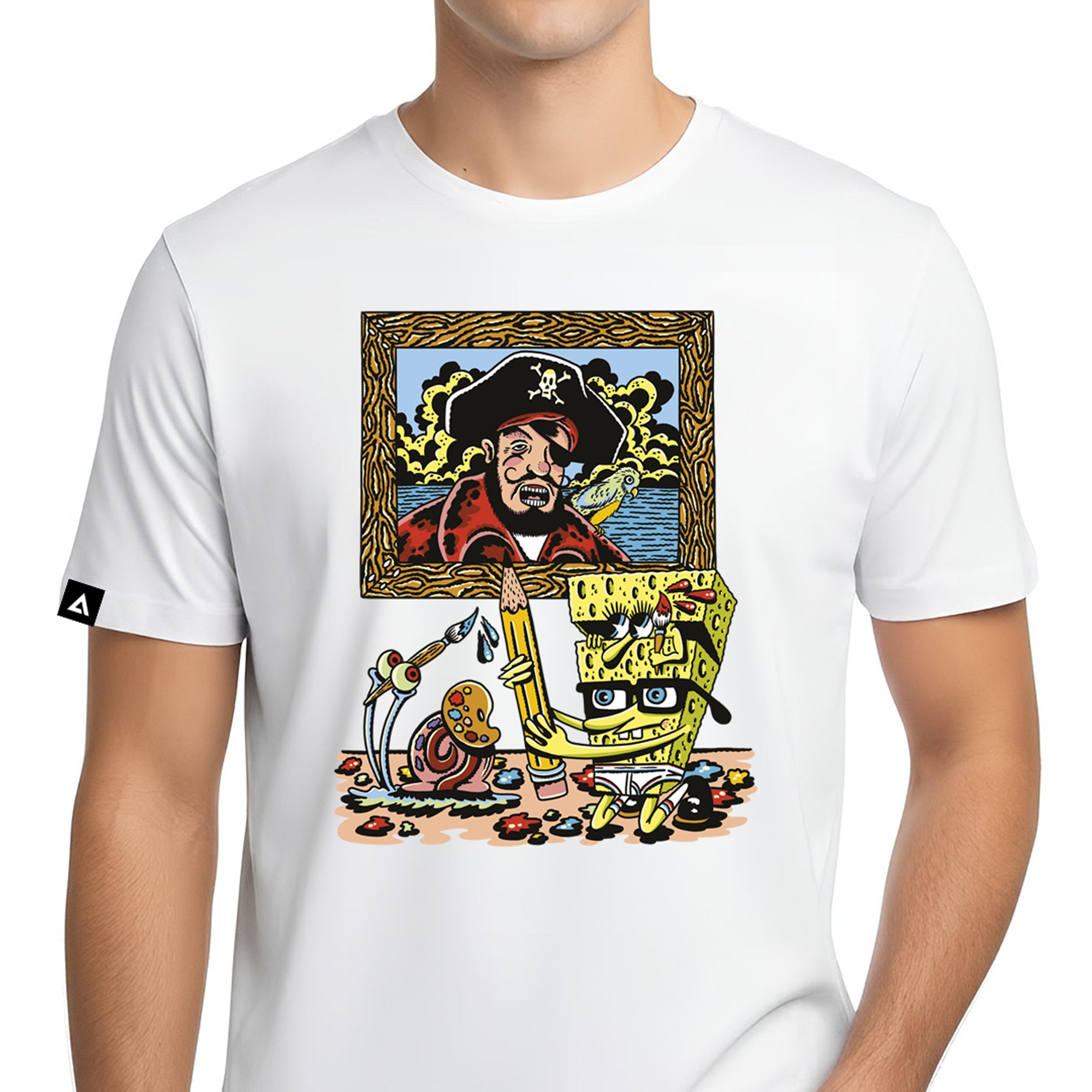 Playera Bob Esponja Hombre Mujer Blanca Patch Paint