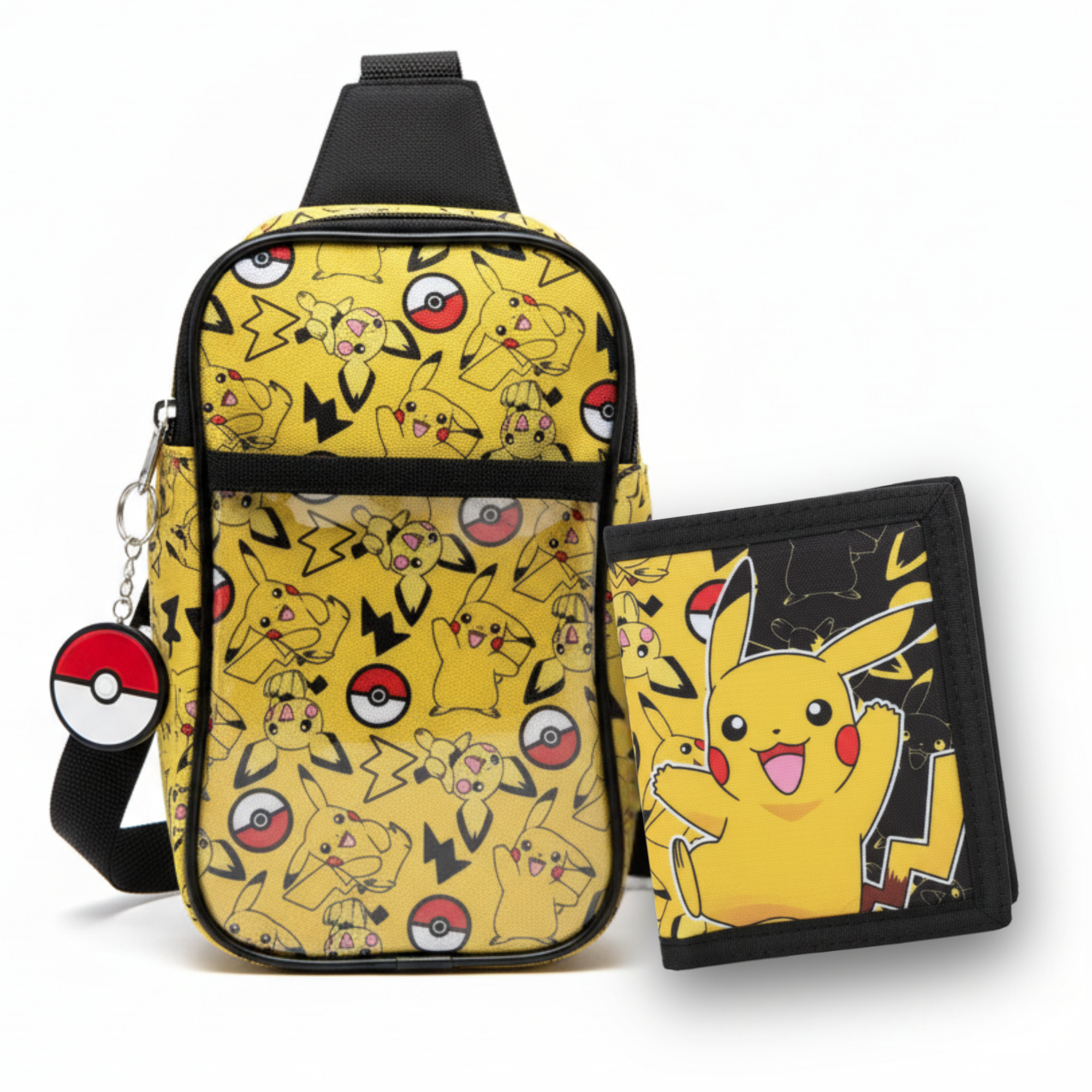 et Pokémon Cangurera y Cartera Pikachu Oficial con Llavero Pokébola