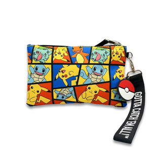 Bioworld - Cartera de Pokemon Zip Close Wallet Edicion Limitada, Collage con Pikachu, Strap de Rubber y Llavero de Pokébola