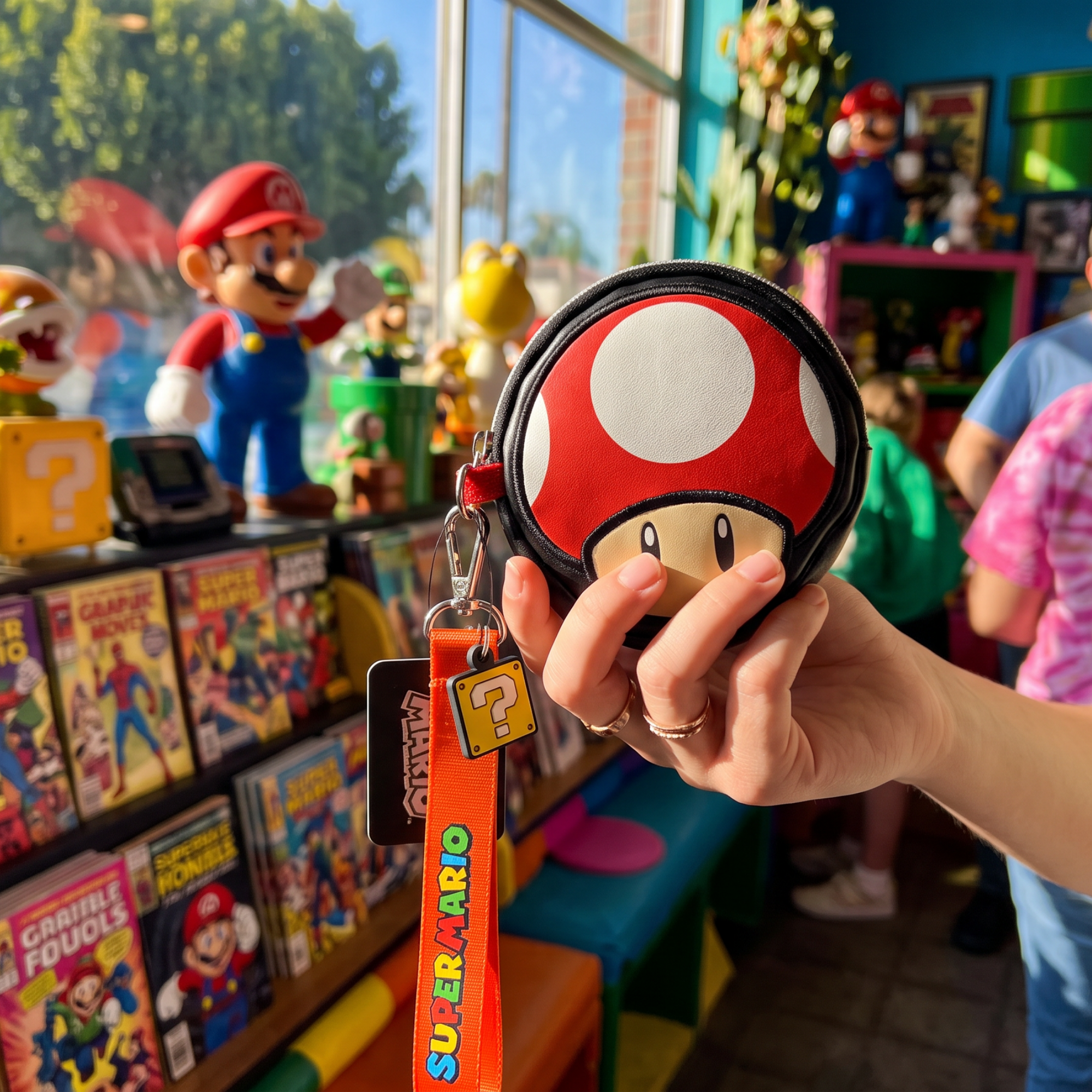 Monedero Super Mario Hongo Rojo con Correa de Muñeca