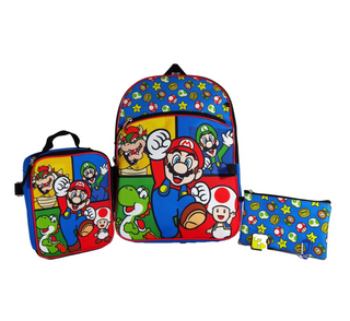 Mochila Super Mario Niño Incluye Lonchera Llavero Y Estuche