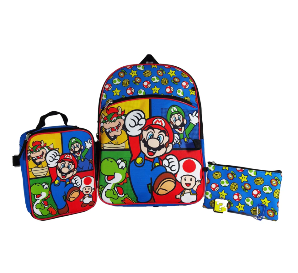 Mochila Super Mario Niño Incluye Lonchera Llavero Y Estuche - Fan Army