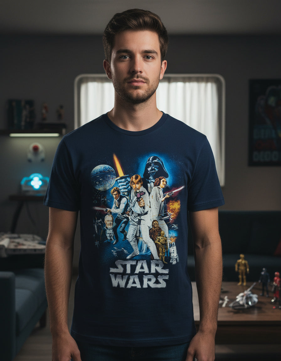 Playera Star Wars Hombre Mujer Azul Marino Disney Original Darth Vader y Luke - Fan Army