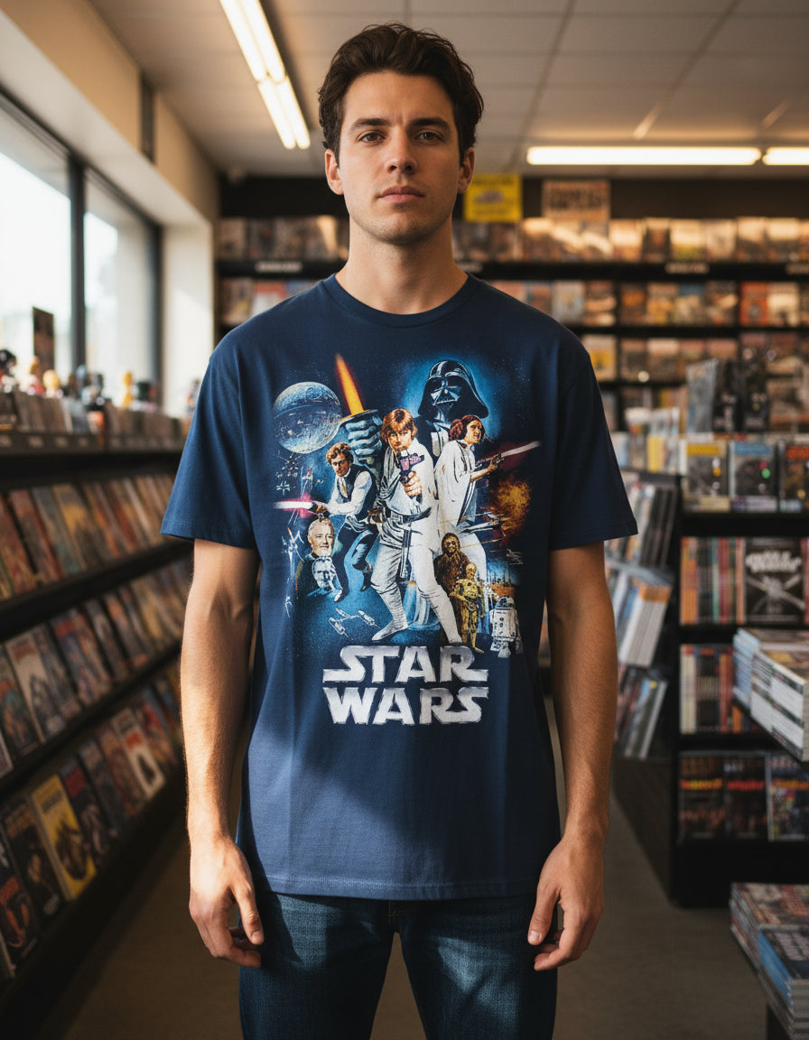 Playera Star Wars Hombre Mujer Azul Marino Disney Original Darth Vader y Luke - Fan Army