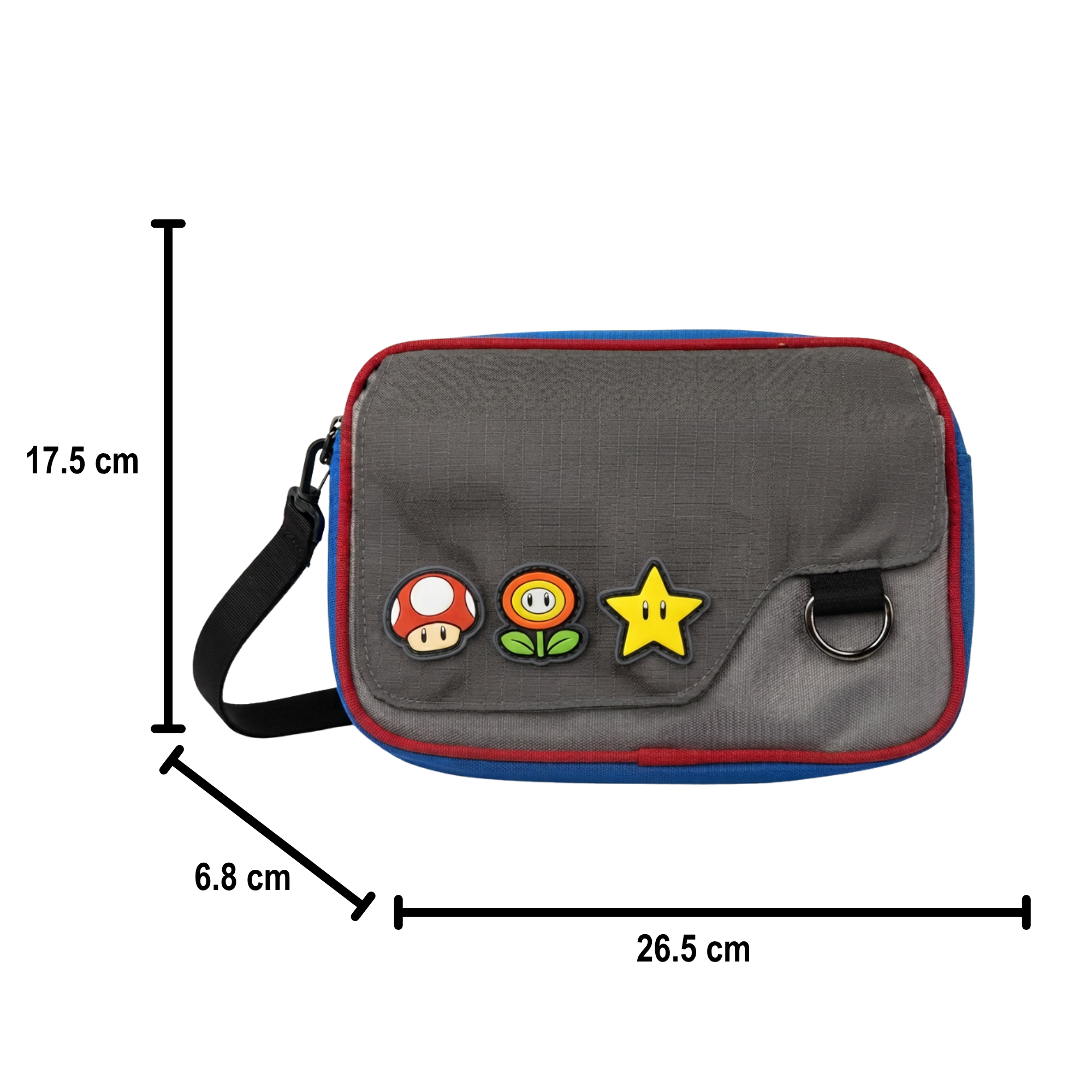 Mariconera Super Mario Gris con Iconos y Correa Oficial