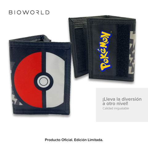 Bioworld - Cartera Trifold Pokémon con Diseño de Pokébola y Pikachu, Cierre de Velcro, Producto Oficial