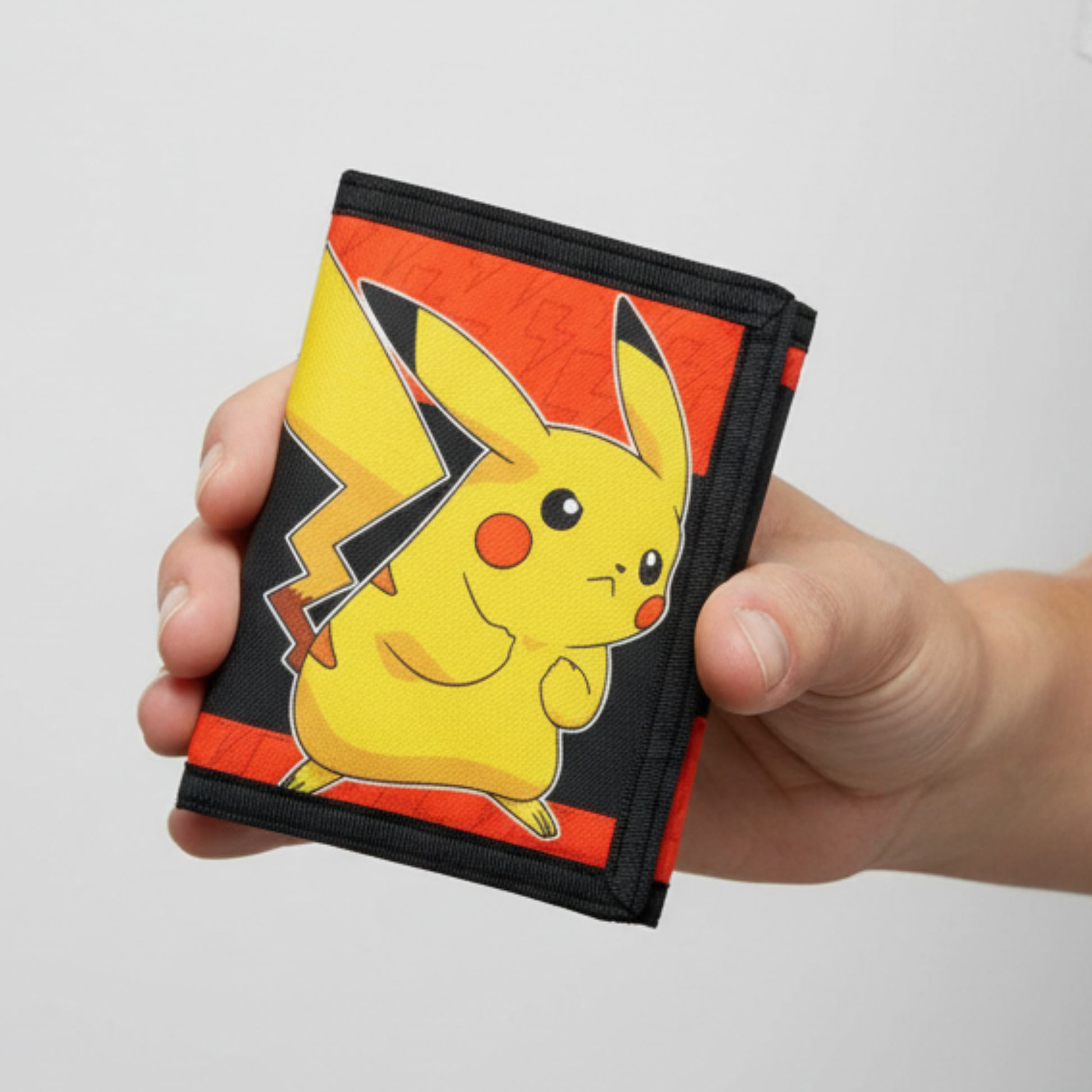 Bioworld - Cartera Trifold Pokémon, Diseño de Pikachu en Negro y Rojo, Cierre de Velcro, Producto Oficial - Fan Army