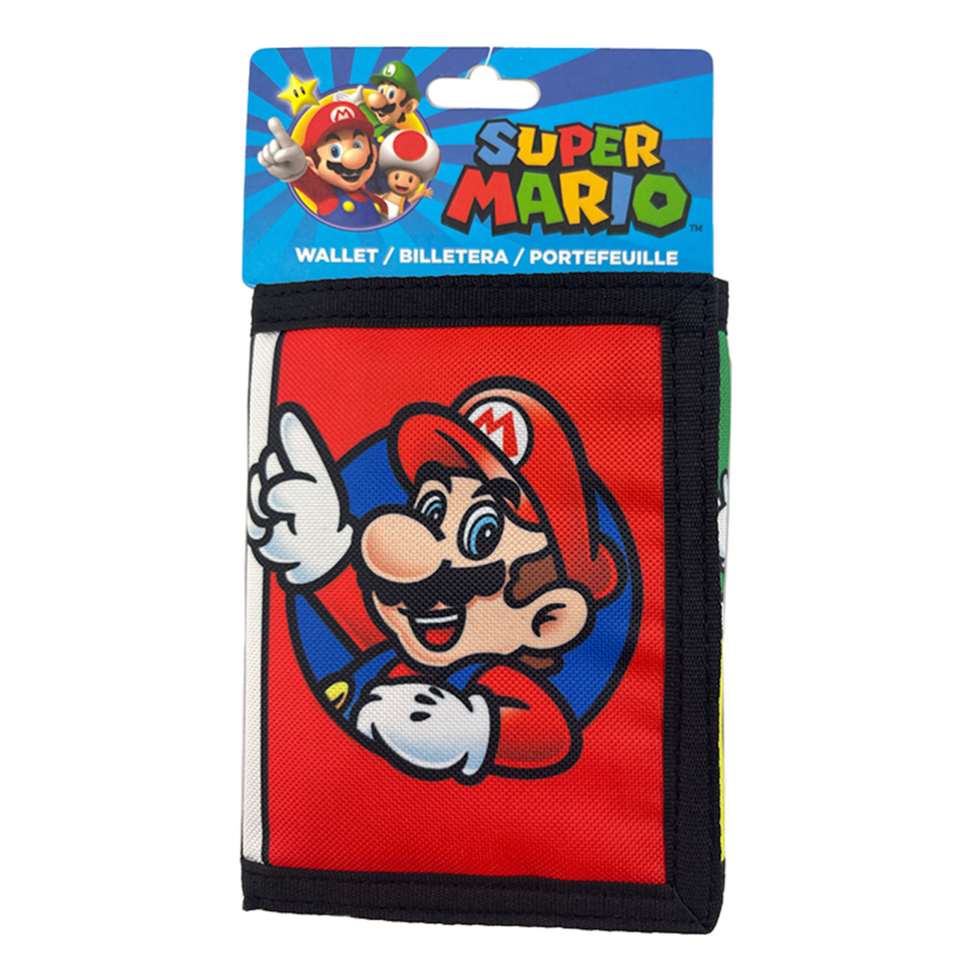 Bioworld - Cartera Trifold Infantil Super Mario Nintendo, Sublimation Print, Diseño Color Pop con Mario, Luigi, Bowser, Yoshi y Toad - Oficial - Fan Army