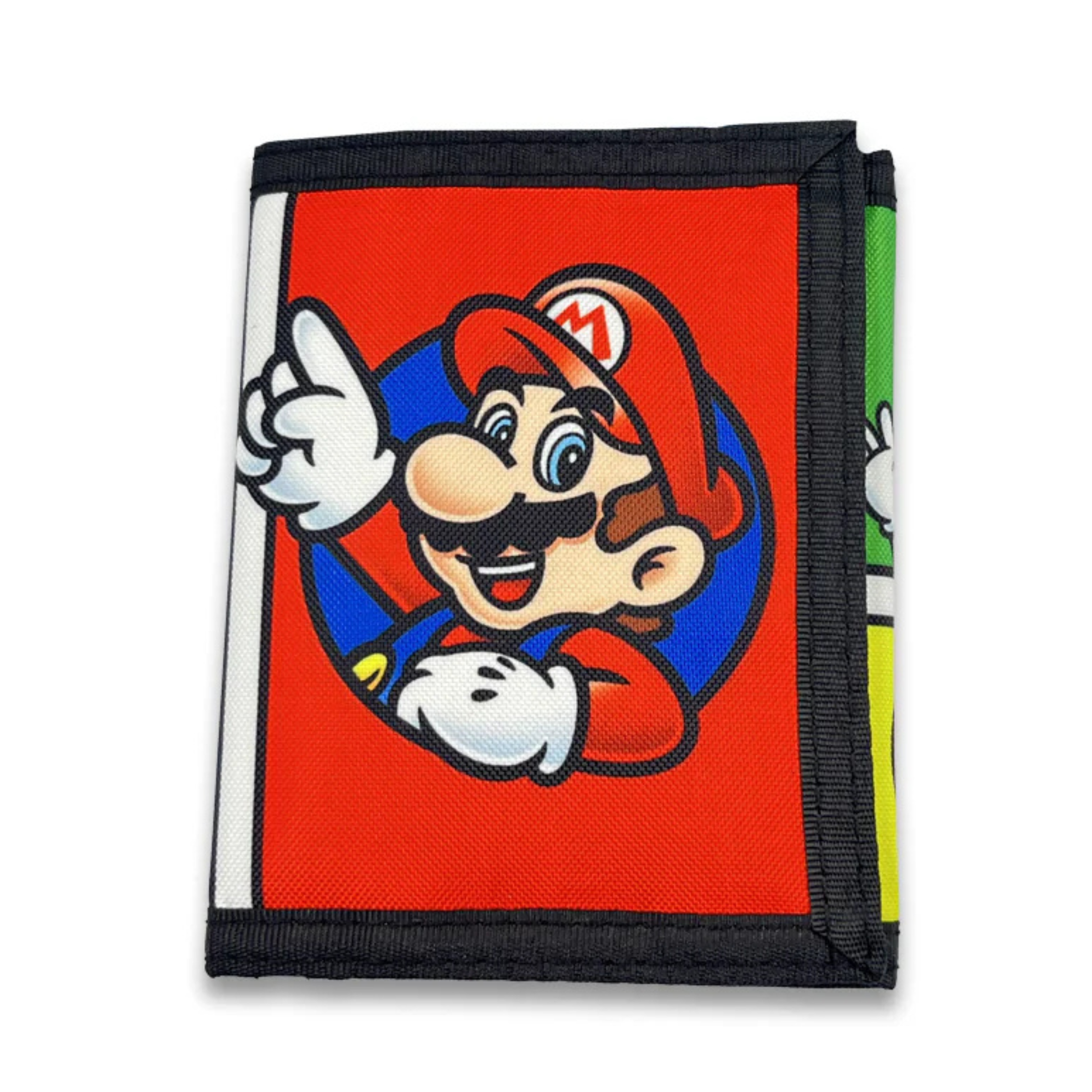 Bioworld - Cartera Trifold Infantil Super Mario Nintendo, Sublimation Print, Diseño Color Pop con Mario, Luigi, Bowser, Yoshi y Toad - Oficial - Fan Army