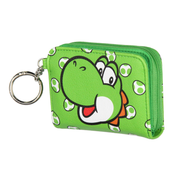 Bioworld - Monedero de Yoshi Super Mario Nintendo, Verde con Pattern de Huevos, Espacio para Tarjetas, con Colgante para Llavero - Para Dama - Fan Army