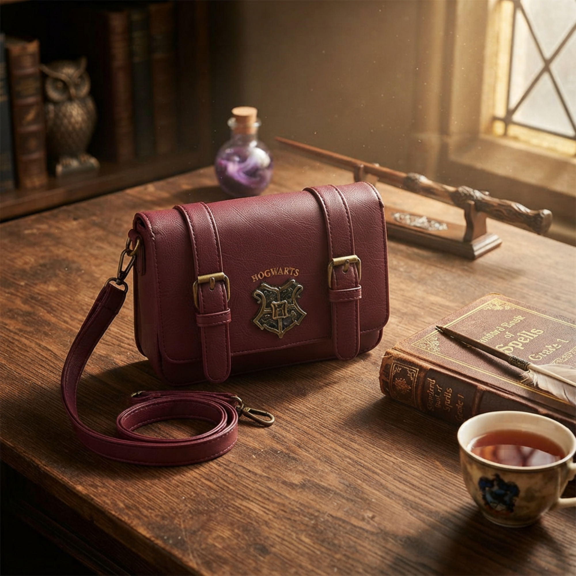 Bolsa Crossbody Harry Potter Hogwarts Vino con Correa Ajustable