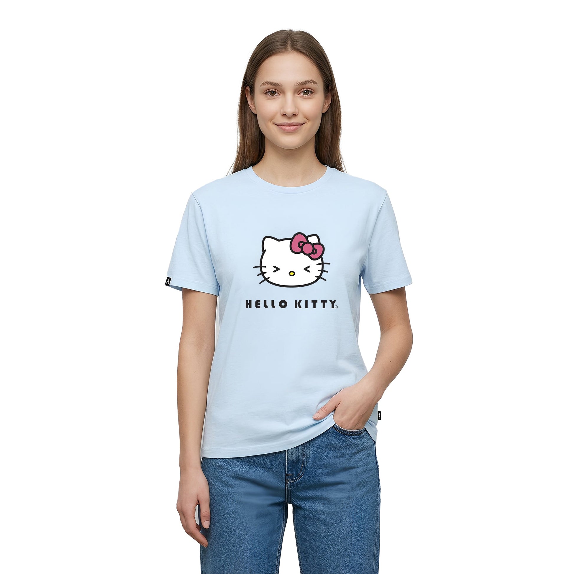 Playera Hello Kitty Hombre Mujer Azul Cielo Sanrio Original Guiño - Fan Army