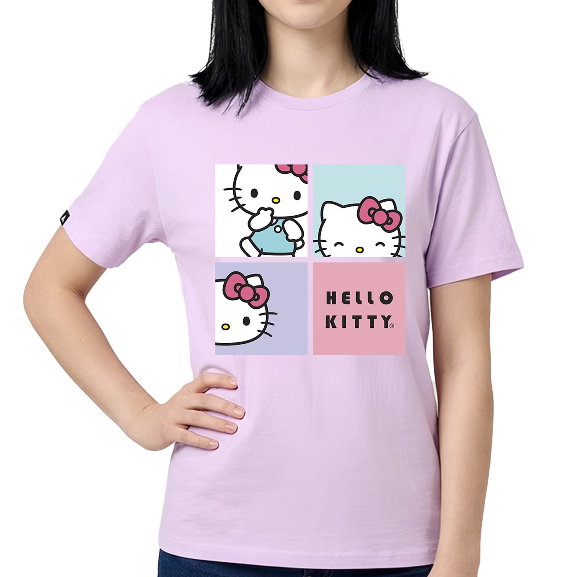 Playera Hello Kitty Hombre Mujer Lila Sanrio Original Squares - Fan Army