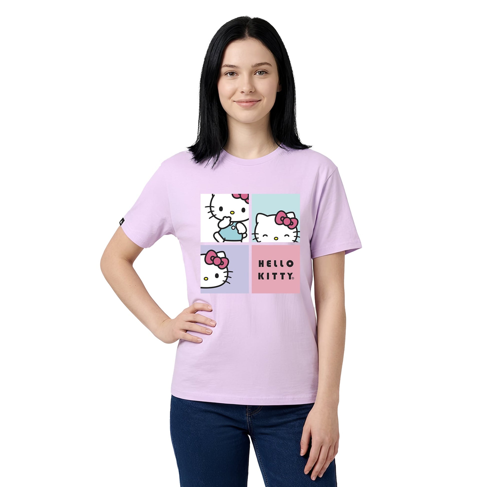 Playera Hello Kitty Hombre Mujer Lila Sanrio Original Squares - Fan Army