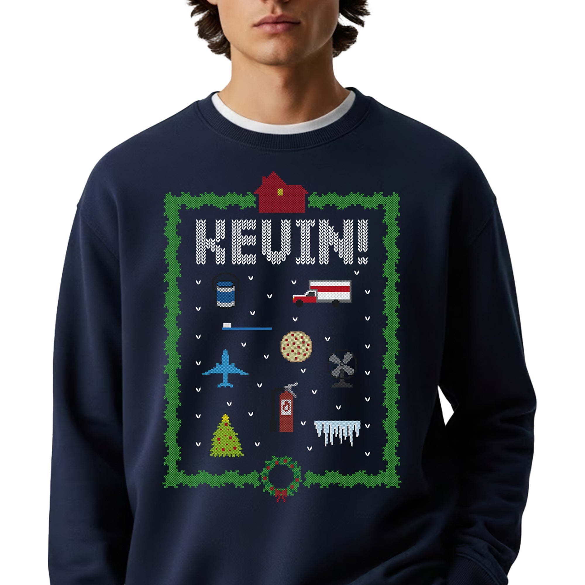 Sudadera Home Alone Hombre Mujer Azul Marino Disney Original Ugly Sweater Kevin - Fan Army
