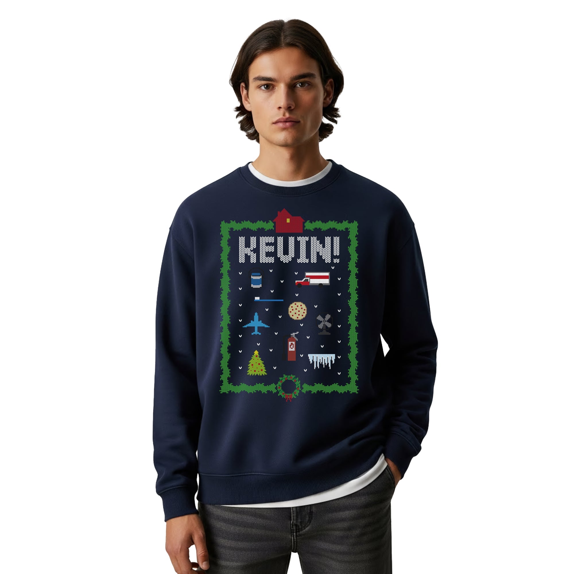 Sudadera Home Alone Hombre Mujer Azul Marino Disney Original Ugly Sweater Kevin - Fan Army