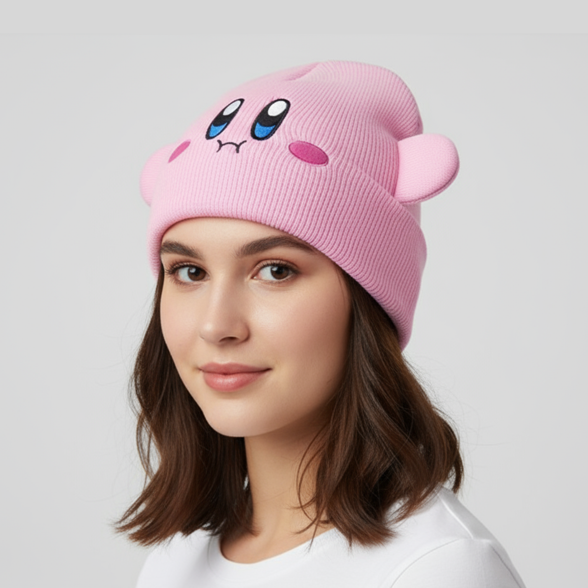 Bioworld Gorro de Kirby con Orejas - Cara Kirby Bordada, Producto Oficial de Nintendo, Beanie Regalo Ideal para Fans - Fan Army