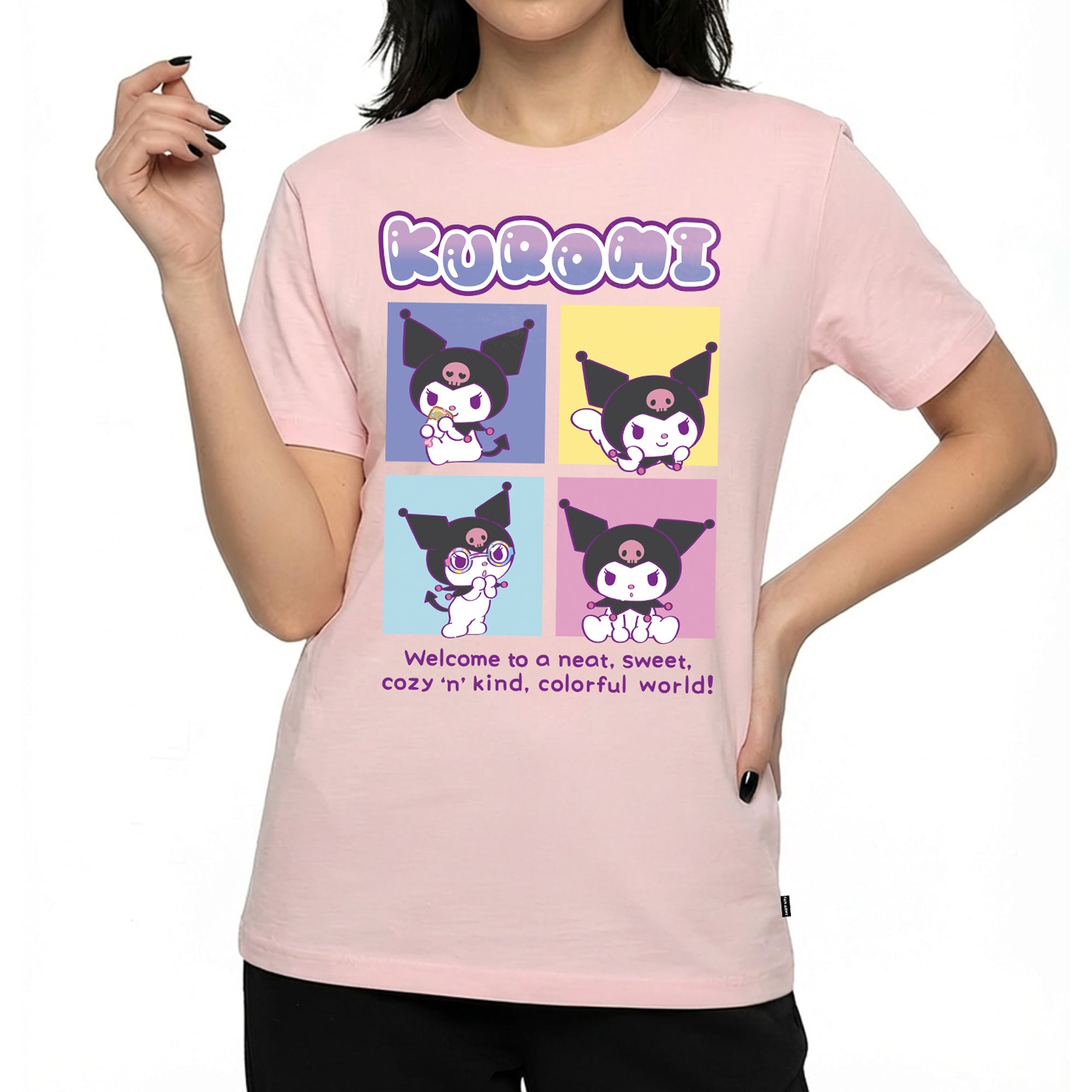 Playera Kuromi Hombre Mujer Rosa Sanrio Original Squares - Fan Army