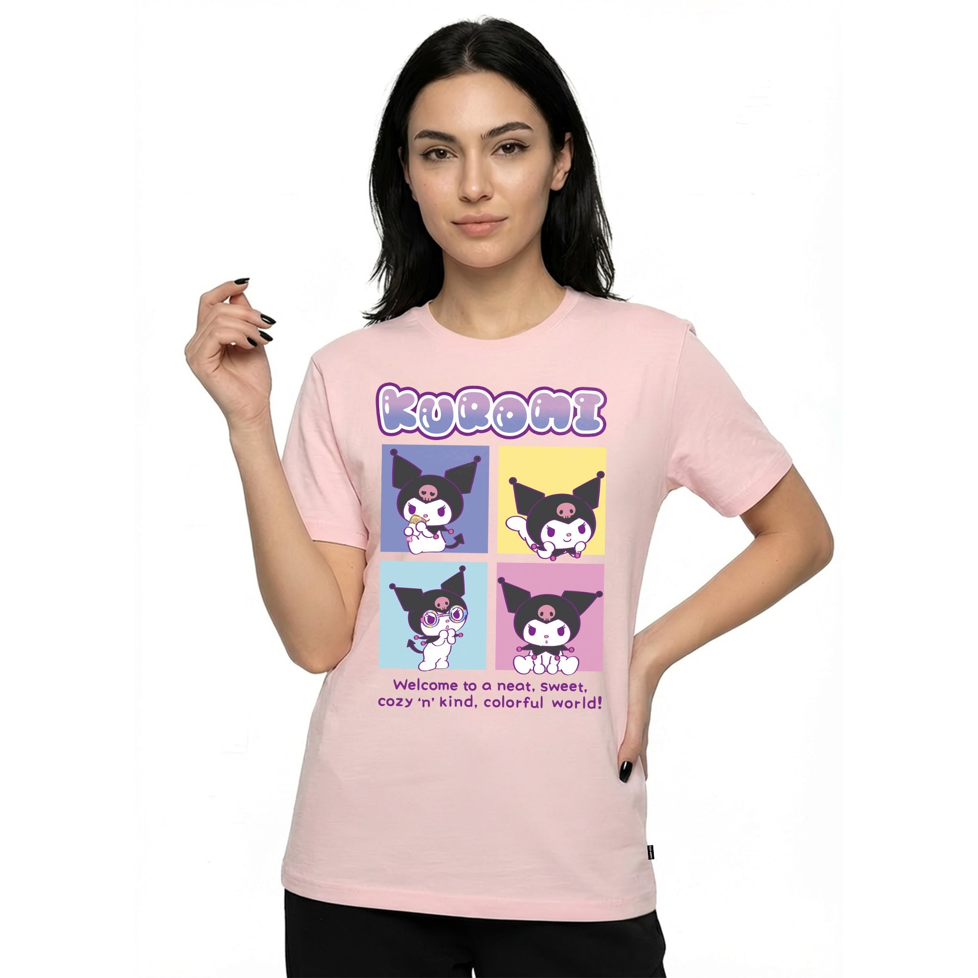 Playera Kuromi Hombre Mujer Rosa Sanrio Original Squares - Fan Army