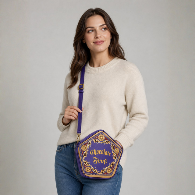 Bolsa Crossbody Harry Potter Chocolate Frog Morada Correa Ajustable
