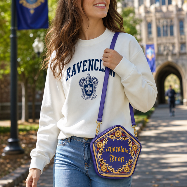 Bolsa Crossbody Harry Potter Chocolate Frog Morada Correa Ajustable