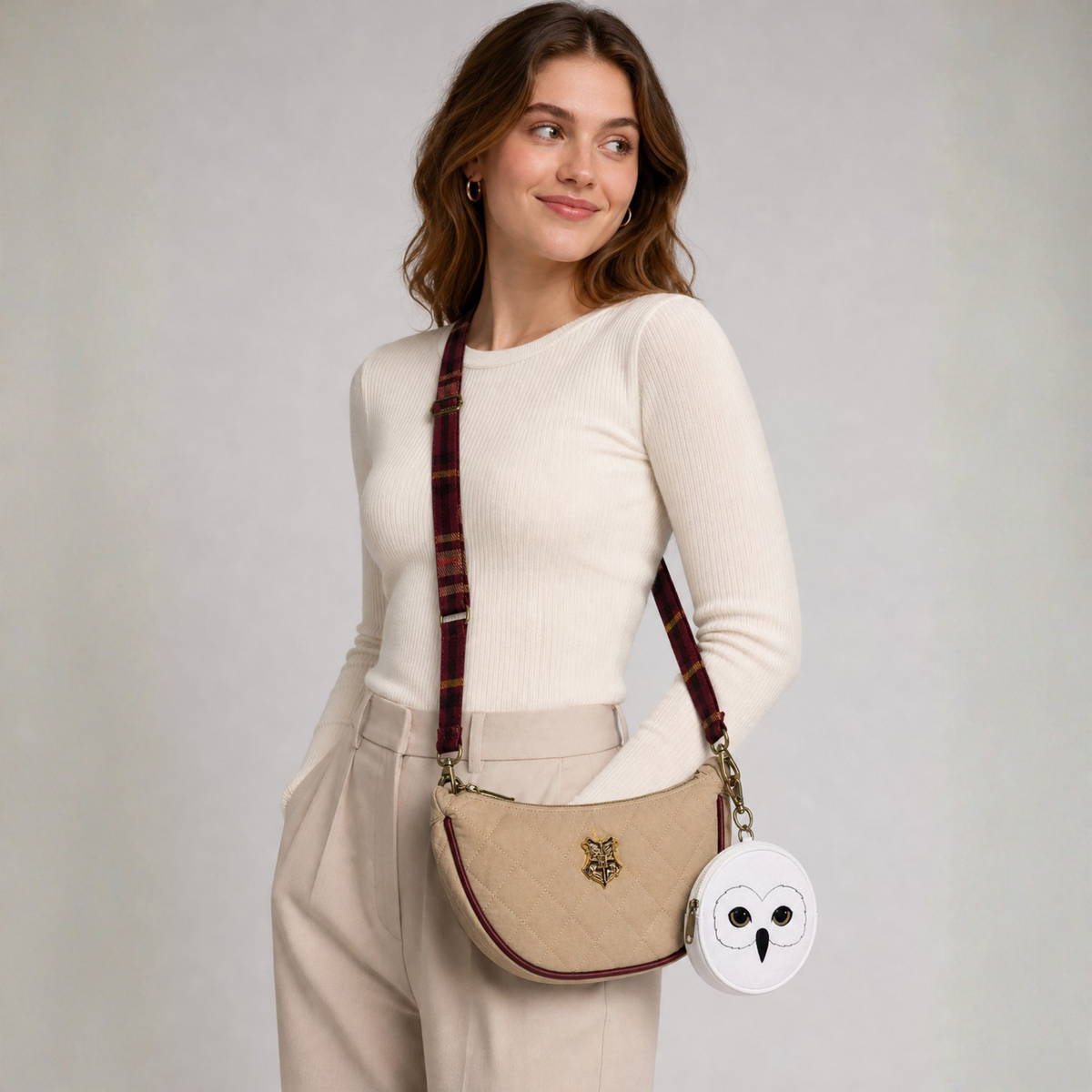 Bolsa Crossbody Harry Potter Hedwig Beige con Monedero Removible