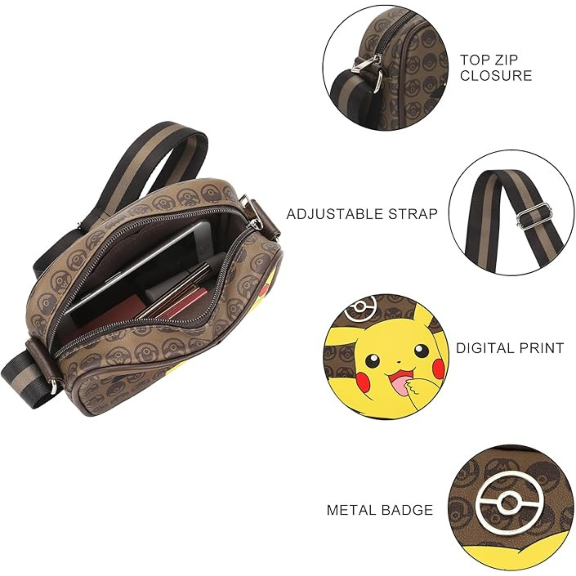 Bolsa Crossbody Pokémon Pikachu | Mini Bag Ajustable | Diseño Premium Pokéballs - Fan Army