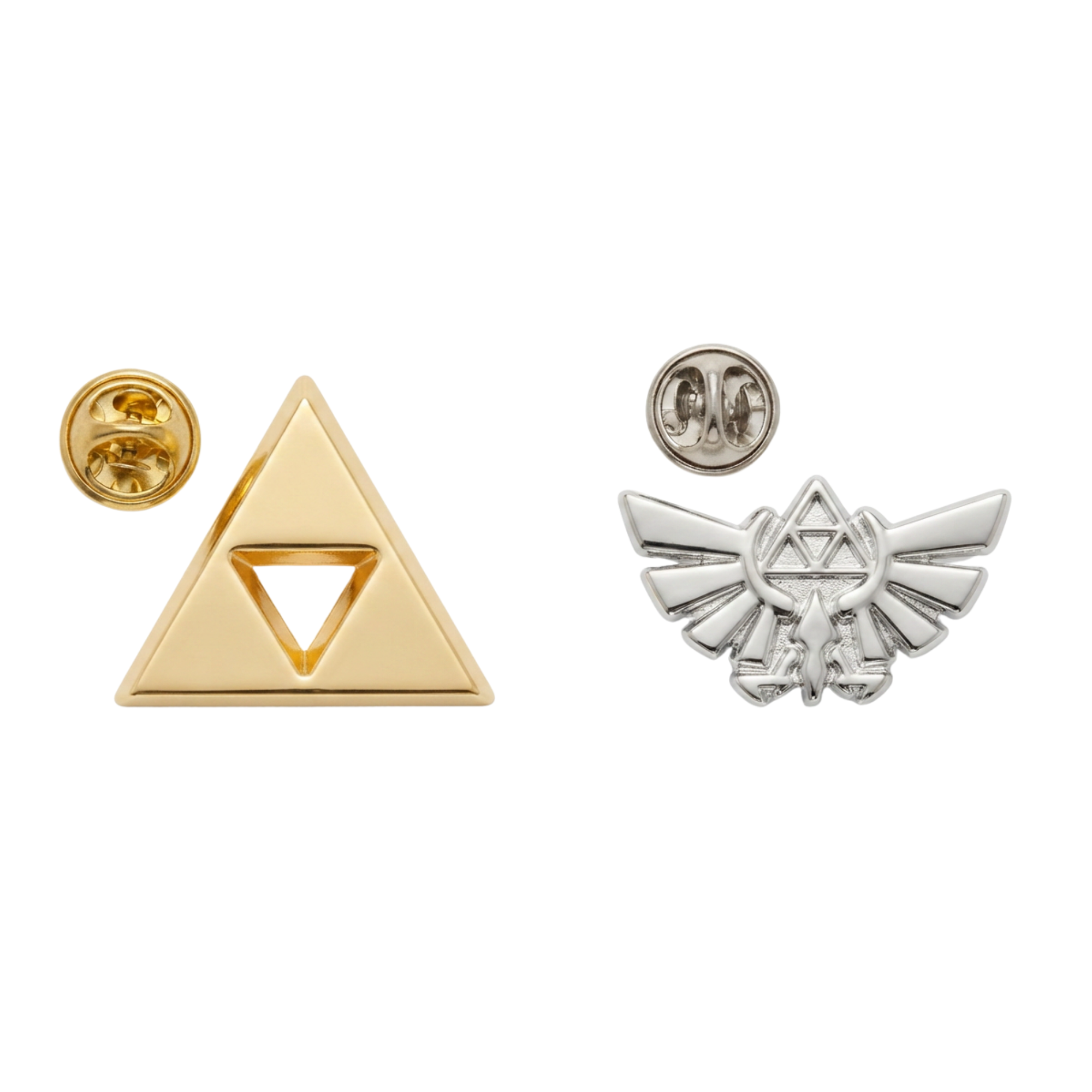 Set de Pines Metálicos Trifuerza y Emblema Hyliano The Legend of Zelda 2 Piezas Nintendo Oficial