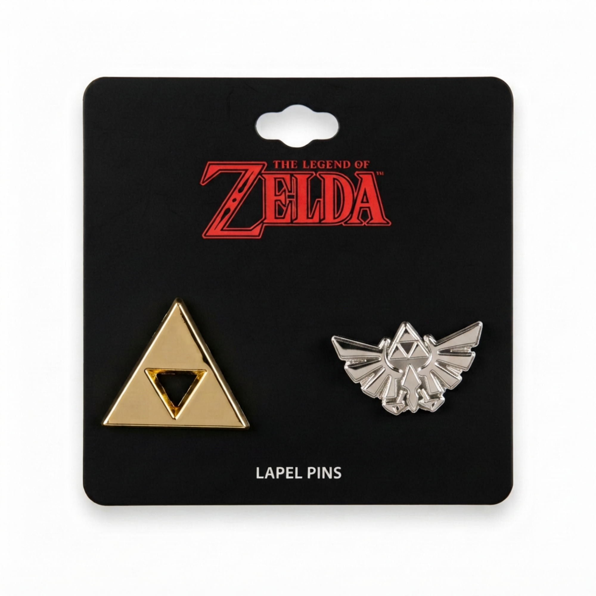 Set de Pines Metálicos Trifuerza y Emblema Hyliano The Legend of Zelda 2 Piezas Nintendo Oficial