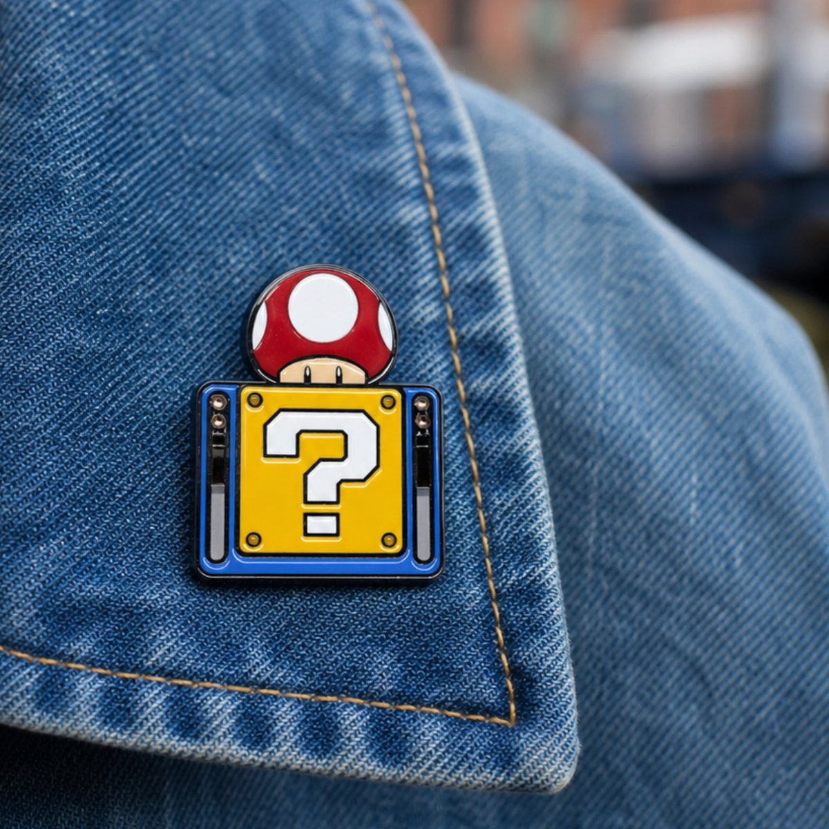 Pin Super Mario Bloque con Hongo Móvil Coleccionable