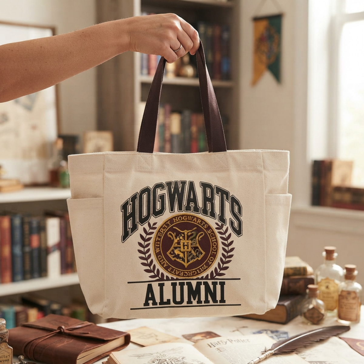 Bolsa Tote Harry Potter Hogwarts Alumni Beige Oficial
