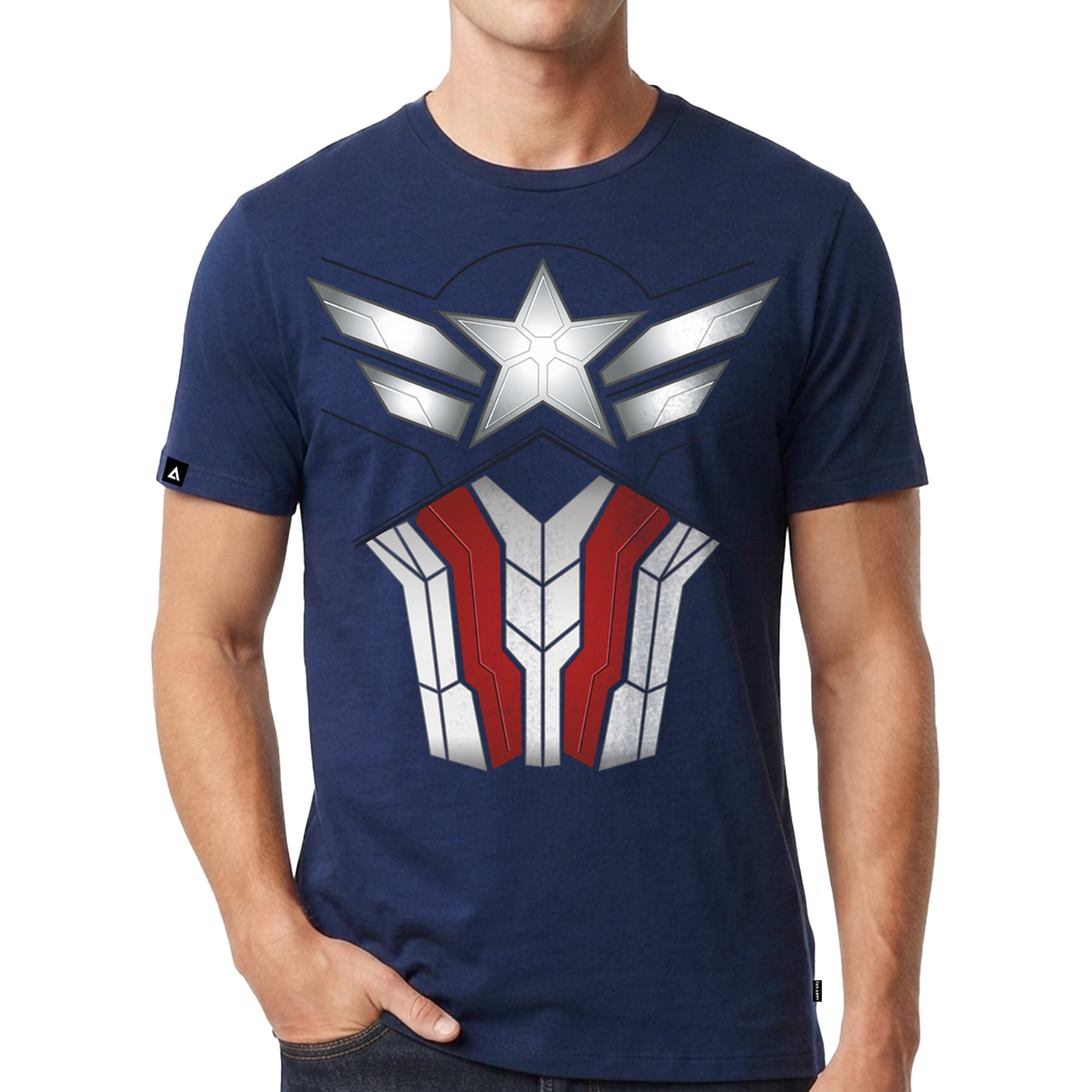 Playera MARVEL Hombre Mujer Azul Marino Disney Original Torso Capitan América - Fan Army