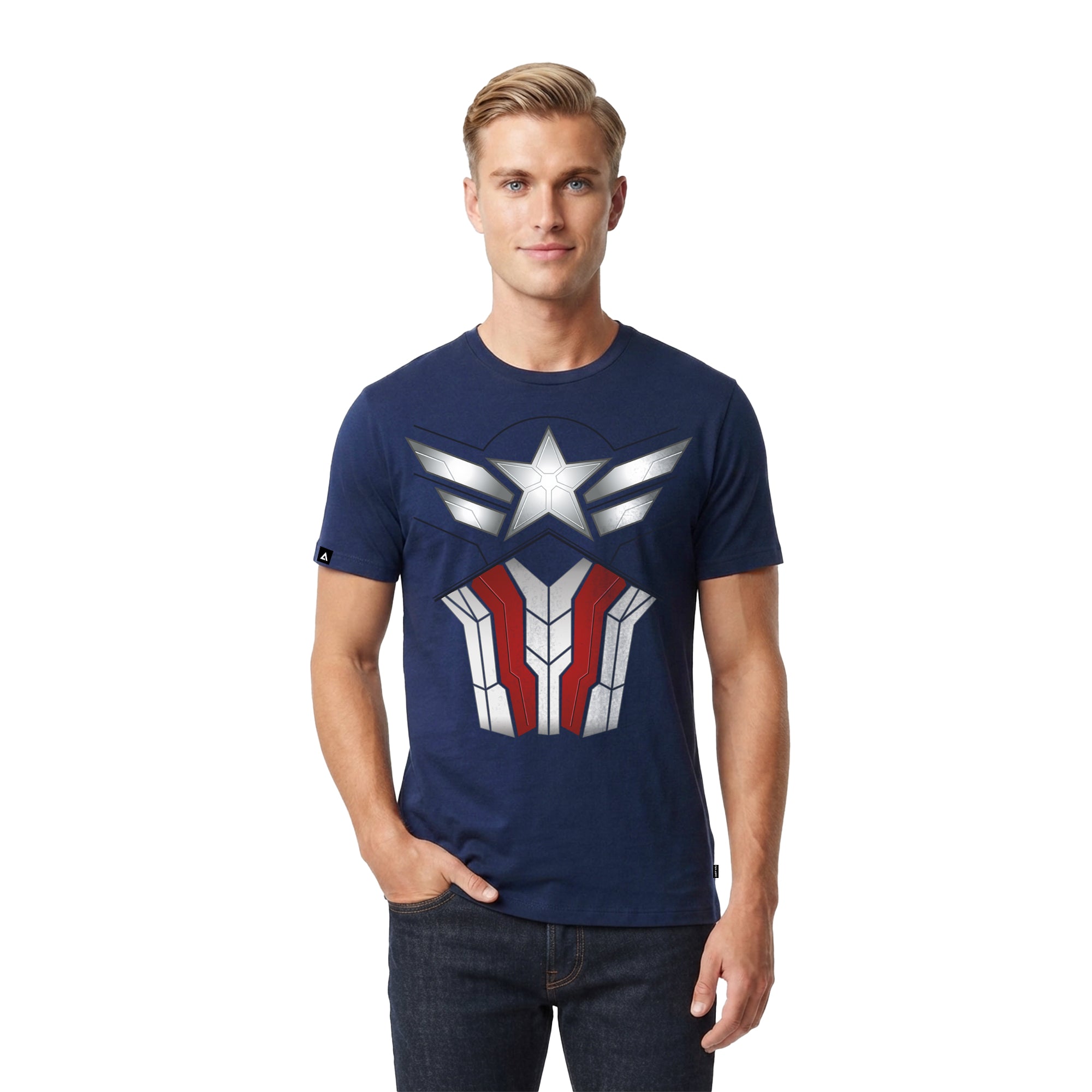 Playera MARVEL Hombre Mujer Azul Marino Disney Original Torso Capitan América - Fan Army