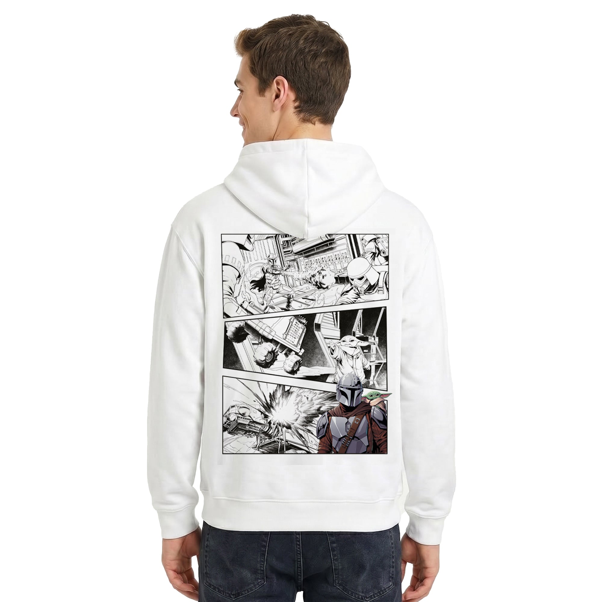 Hoodie The Mandalorian and Grogu Hombre Mujer Blanco Disney Star Wars Original Comic - Fan Army