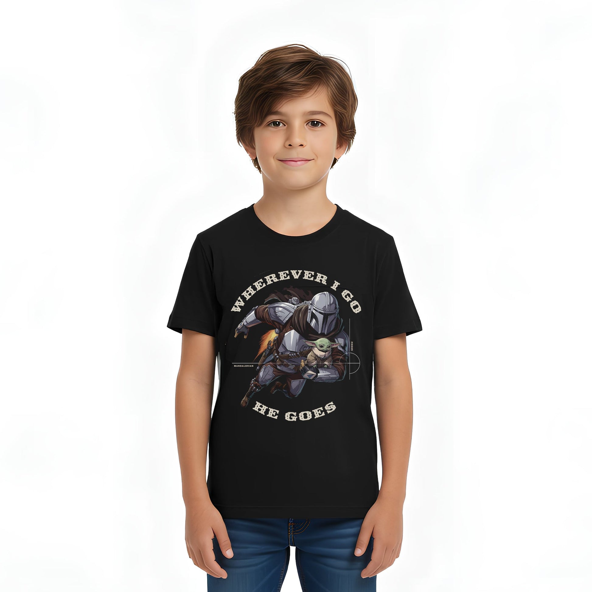 Playera Niño The Mandalorian Niño Niña Negro Disney Star Wars Original Wherever I Go - Fan Army