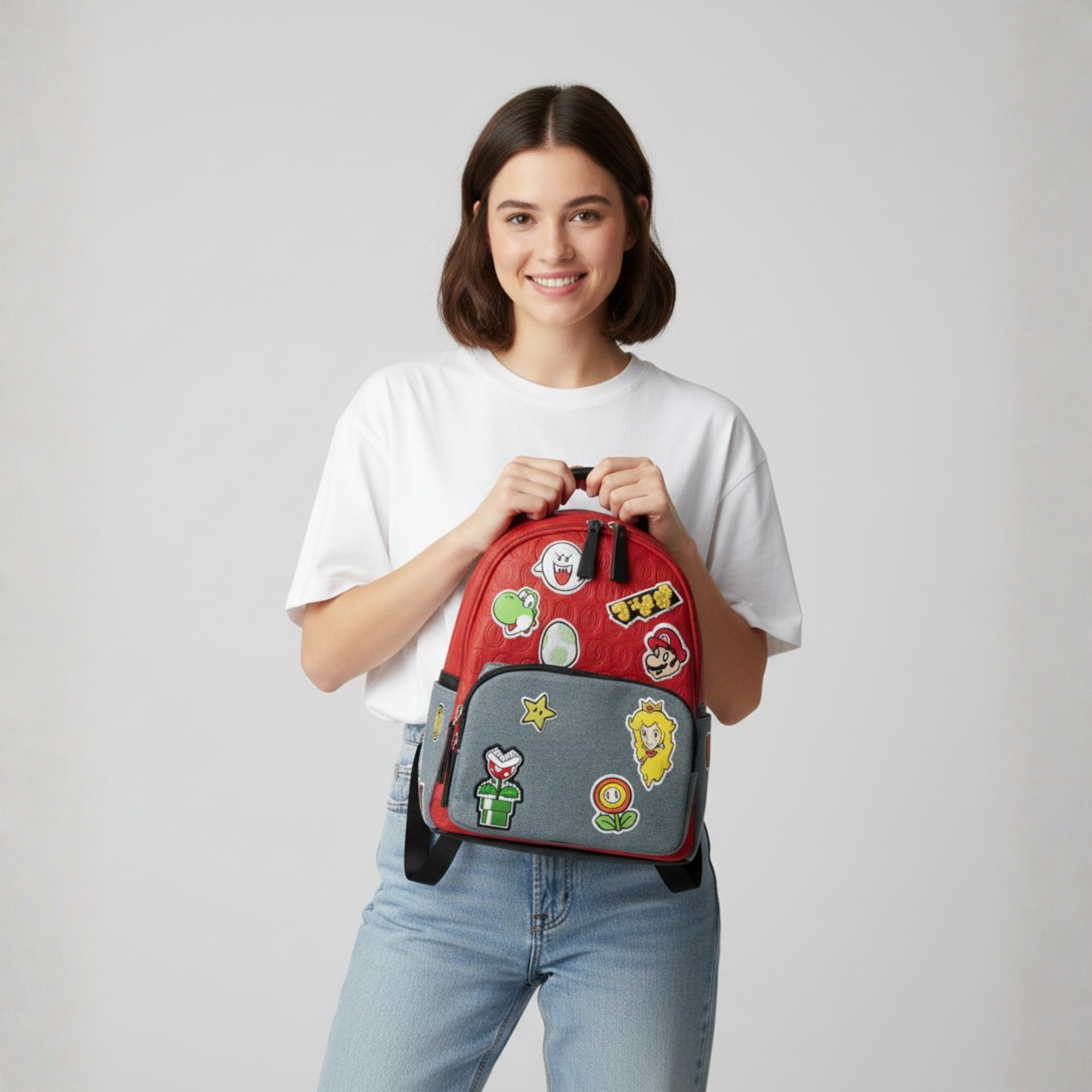 Mini Mochila Super Mario con Parches Bordados Producto Oficial Nintendo