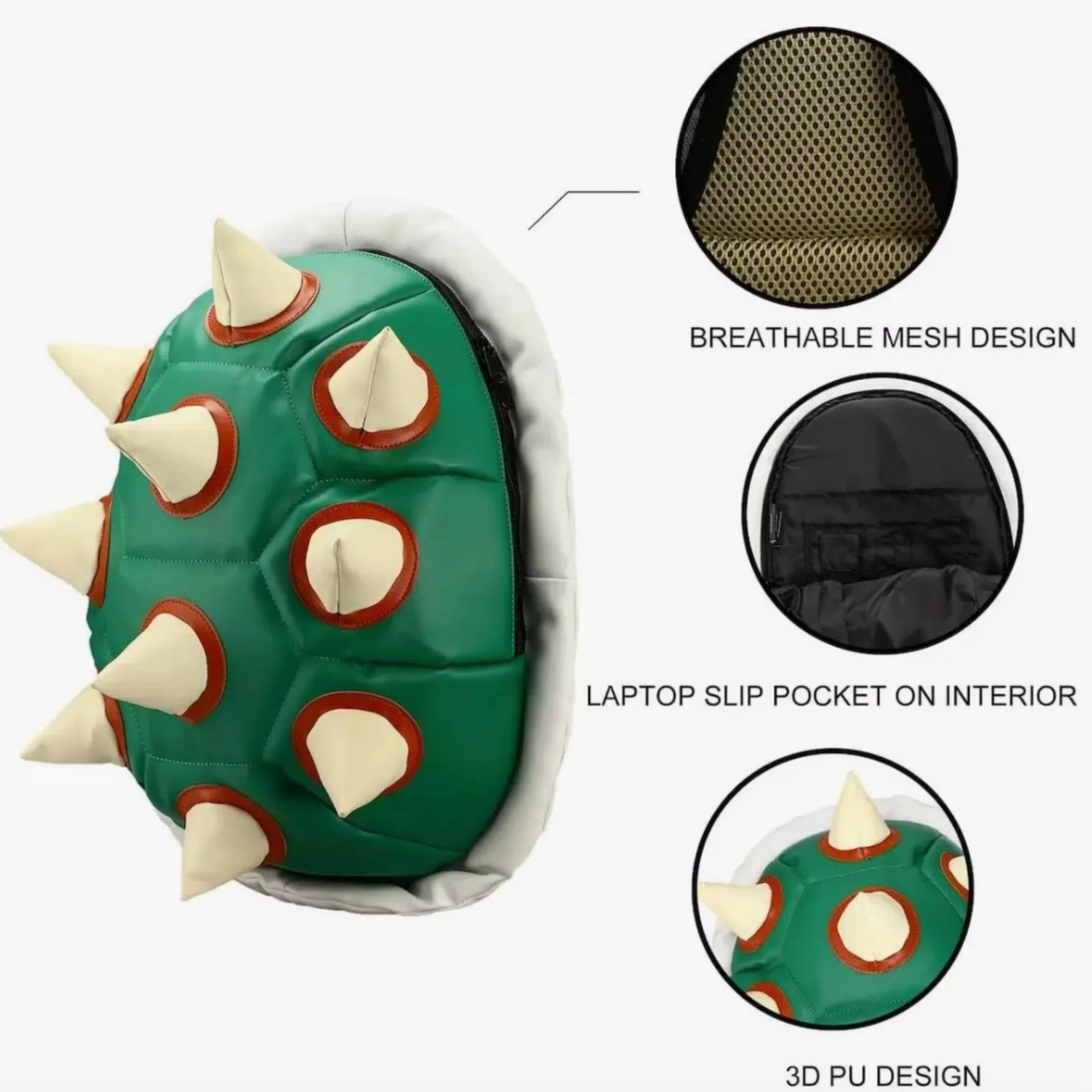 Mini Mochila Super Mario Bowser Caparazón 3D Verde Oficial