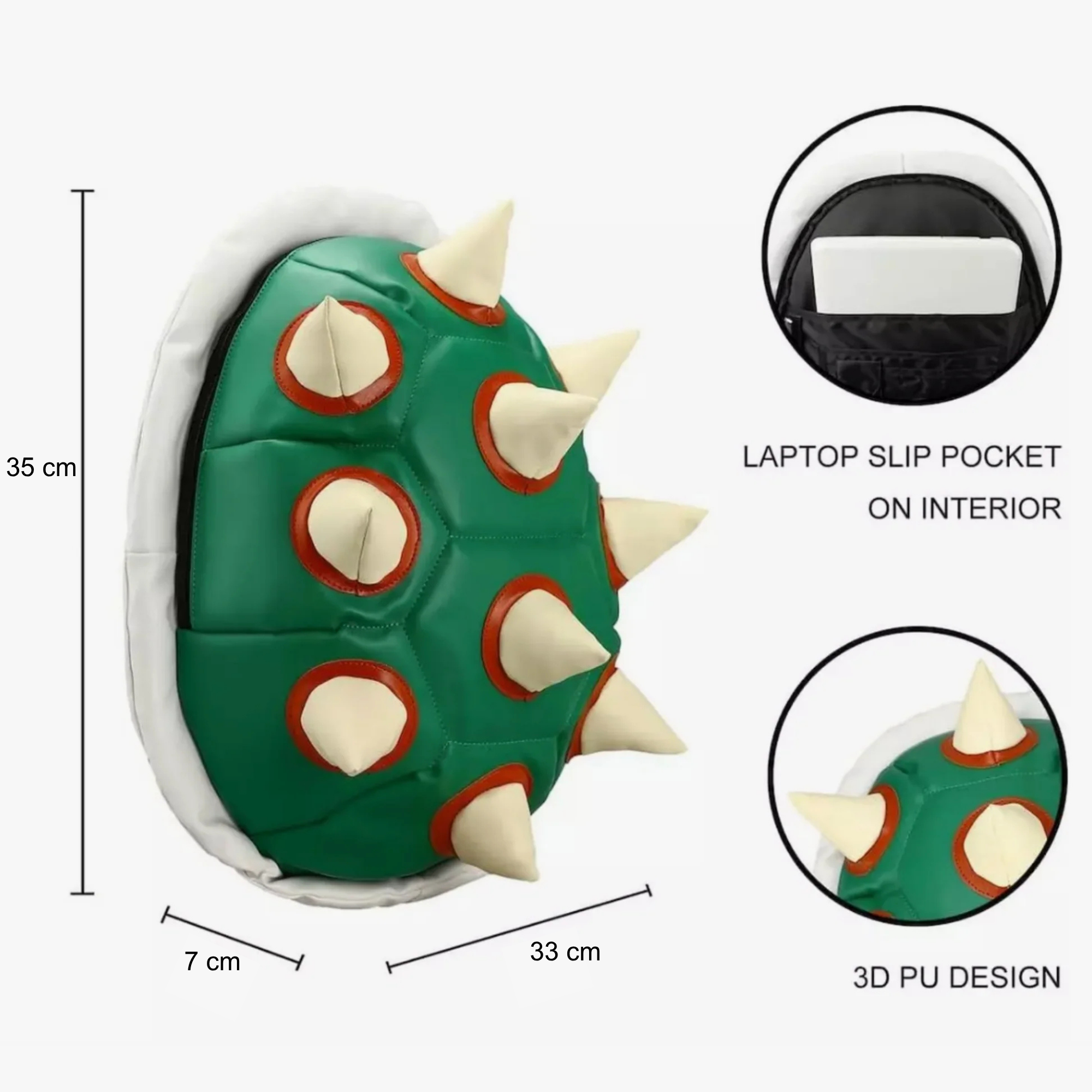 Mini Mochila Super Mario Bowser Caparazón 3D Verde Oficial