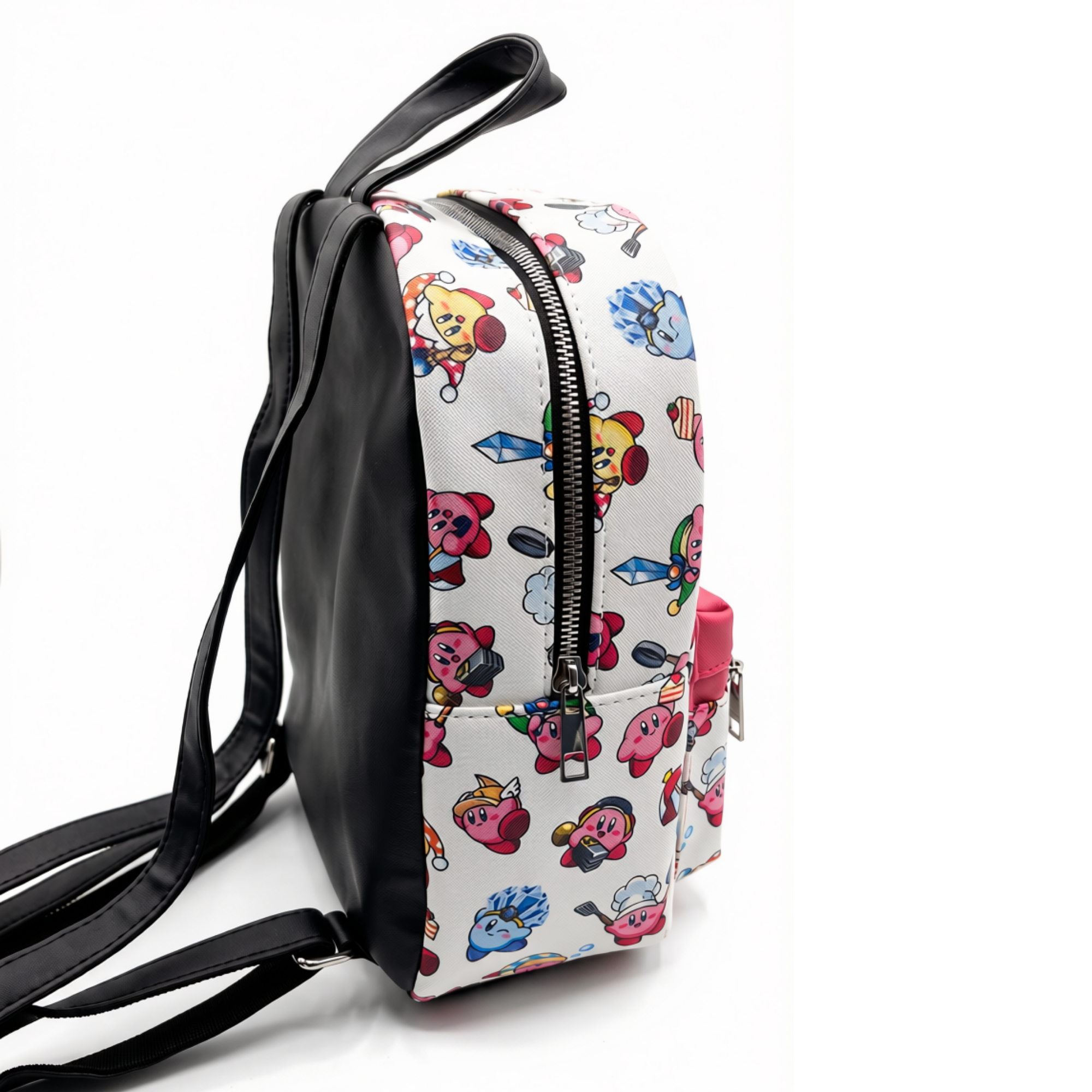 Mini Mochila Kirby Blanca y Rosa con Bolsillo Frontal